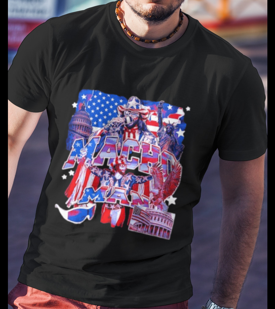 Macho Man America Independence Day Patriotic Retro USA T-Shirt
