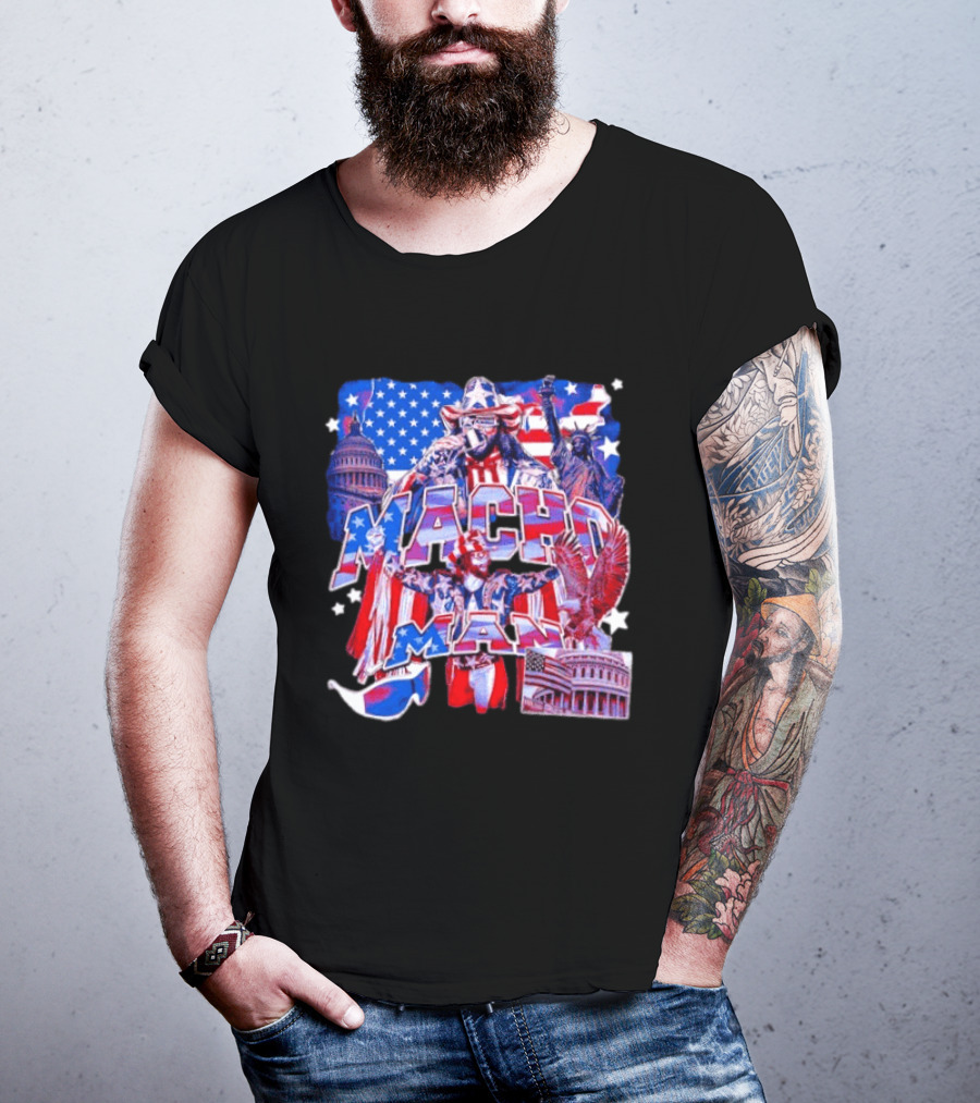 Macho Man America Independence Day Patriotic Retro USA T-Shirt