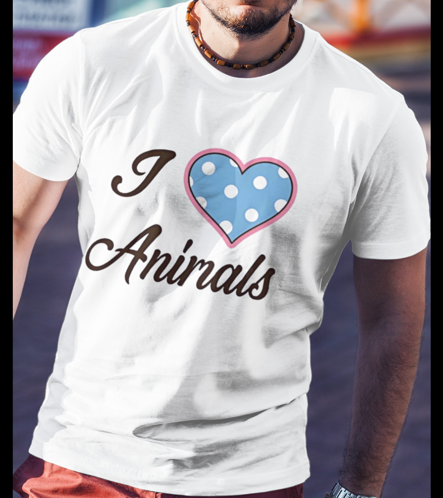 I Love Animals Blue Polka Dot Heart T-Shirt