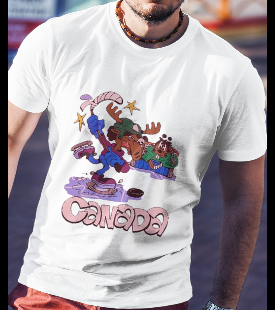Slushy Noobz Canada Hockey Moose Cartoon Ice Rink Scene T-Shirt