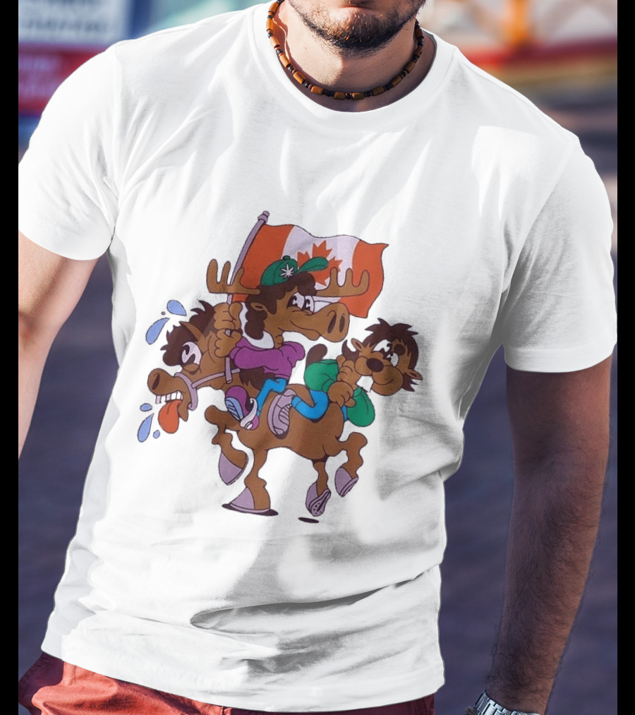 Slushy Noobz Horse Riders Cartoon Moose With Canada Flag T-Shirt