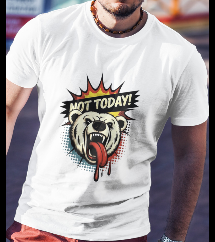 Polar Bear Roaring Not Today Comic Style Vibrant Pop Art Explosion T-Shirt