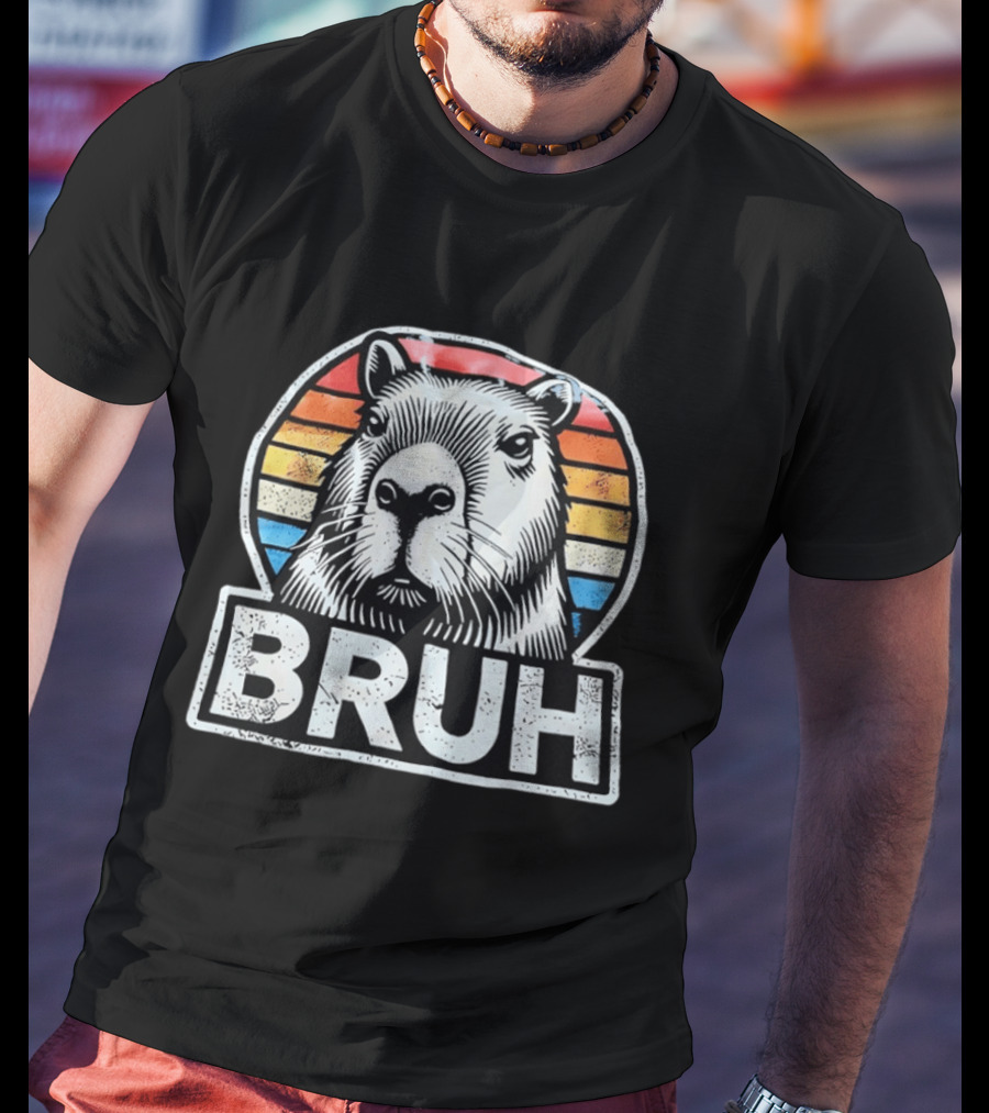 Capybara Bruh Retro Sunset Animal T-Shirt