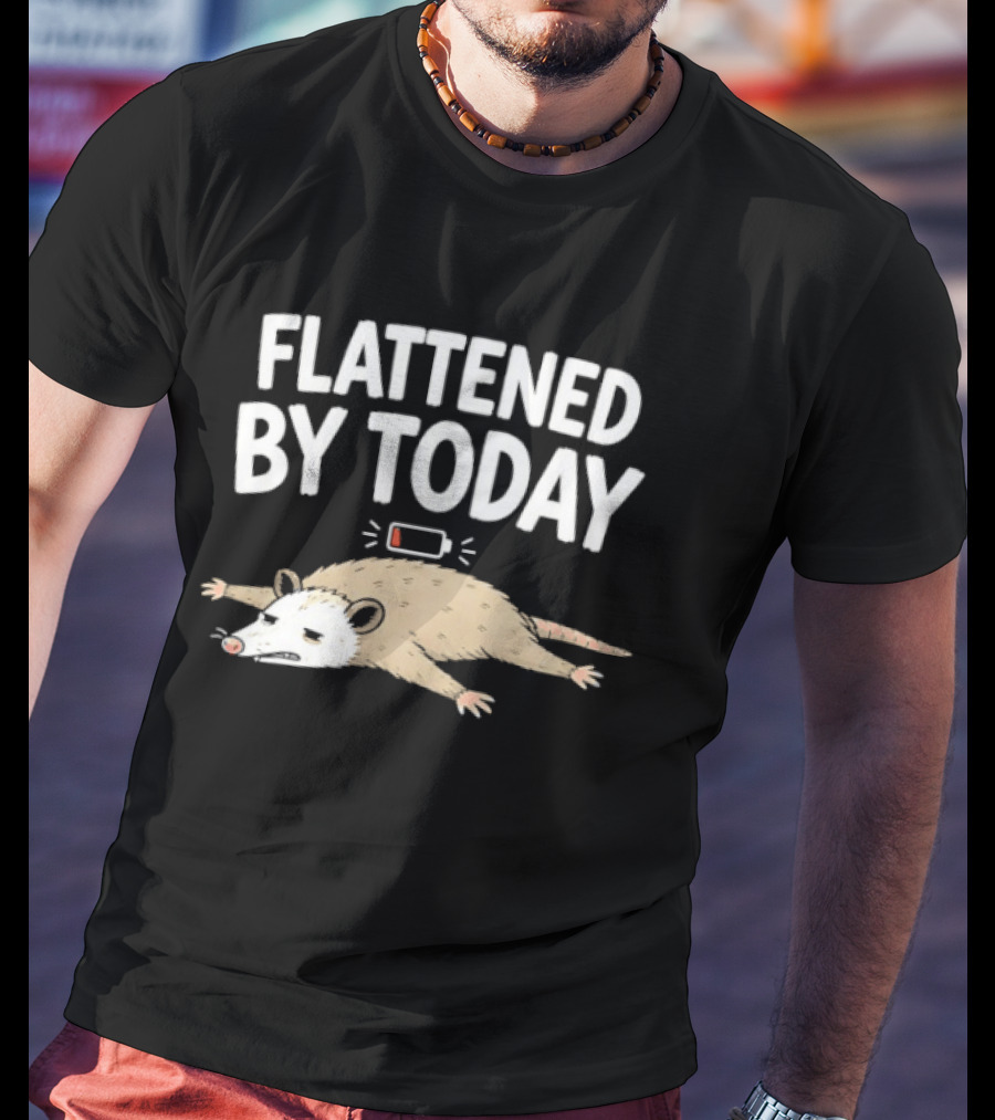 Flattened By Today Opossum Low Battery Humor T-Shirt