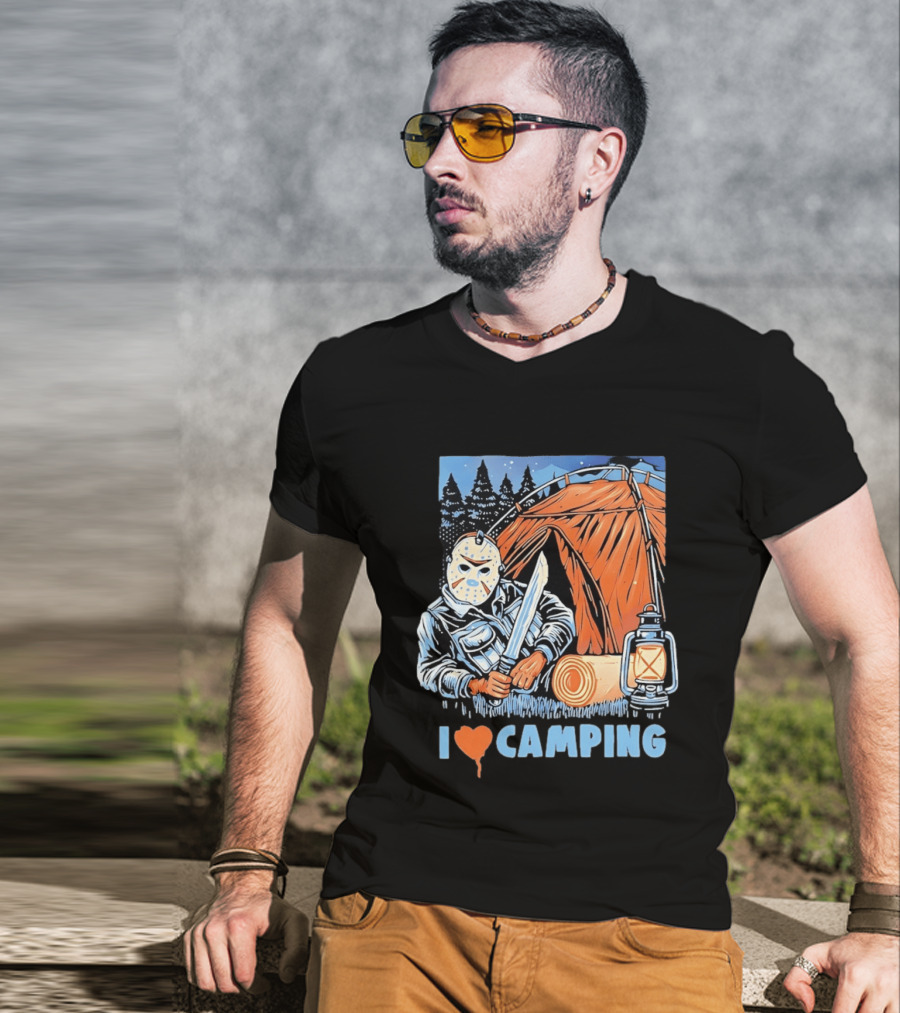 Jason Voorhees I Love Camping Knife Lantern Tent Iconic Horror T-Shirt
