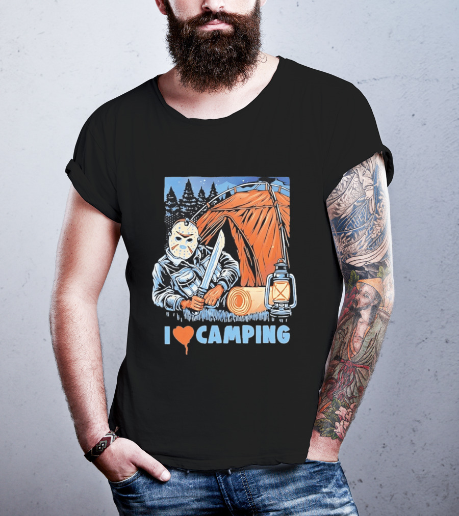 Jason Voorhees I Love Camping Knife Lantern Tent Iconic Horror T-Shirt