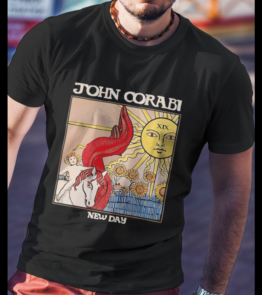 John Corabi New Day The Sun XIX Tarot Card Rider And Sunflowers T-Shirt