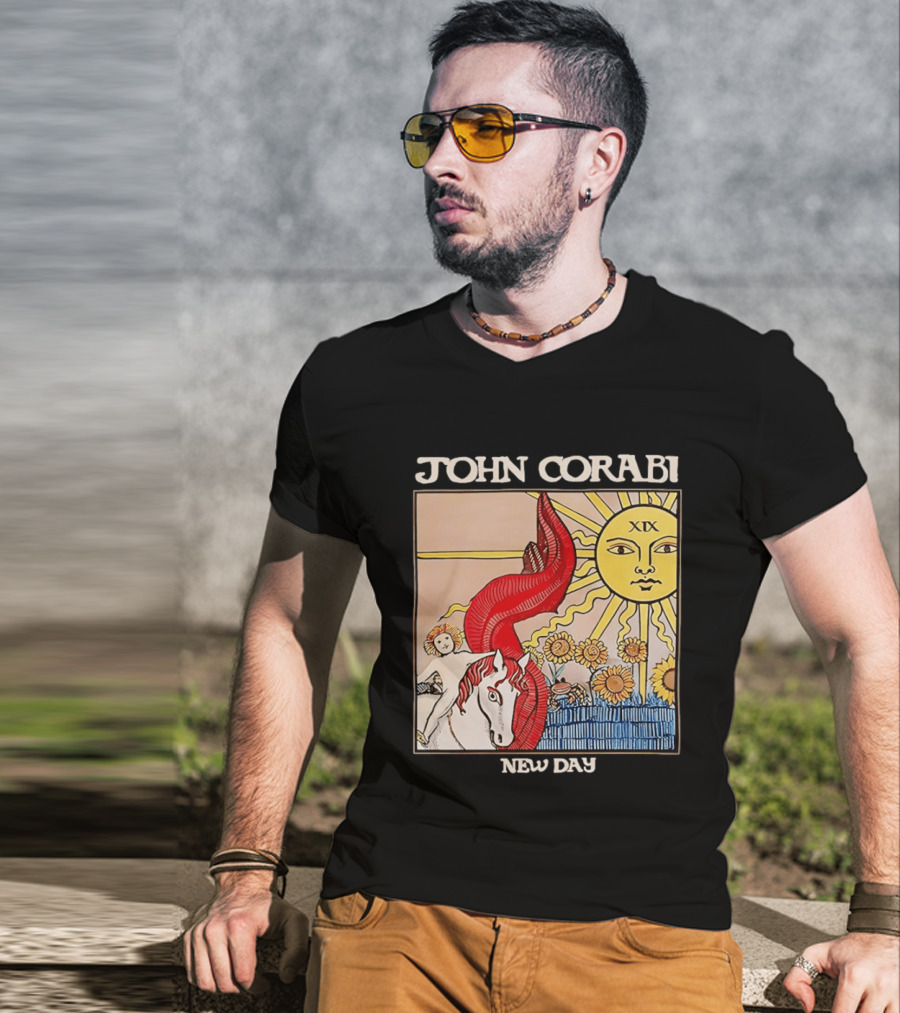 John Corabi New Day The Sun XIX Tarot Card Rider And Sunflowers T-Shirt
