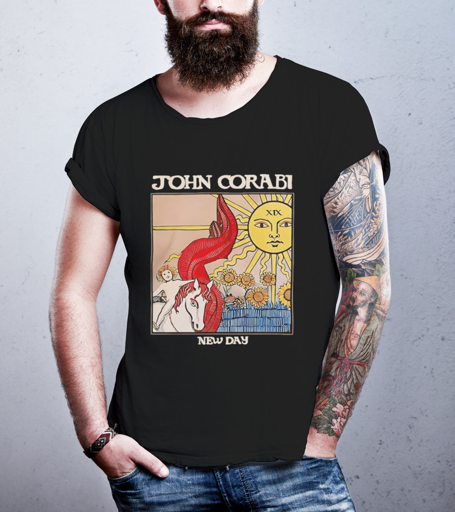 John Corabi New Day The Sun XIX Tarot Card Rider And Sunflowers T-Shirt