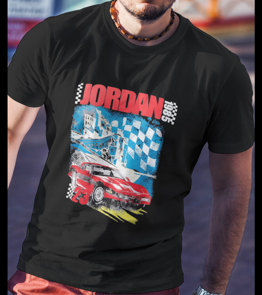 Jordan 1985 23 Chevrolet Corvette C4 Race Car Checkered Flag Racing T-Shirt