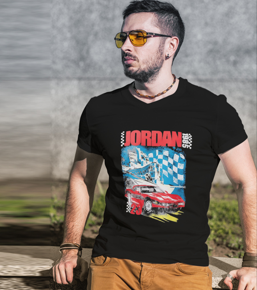 Jordan 1985 23 Chevrolet Corvette C4 Race Car Checkered Flag Racing T-Shirt