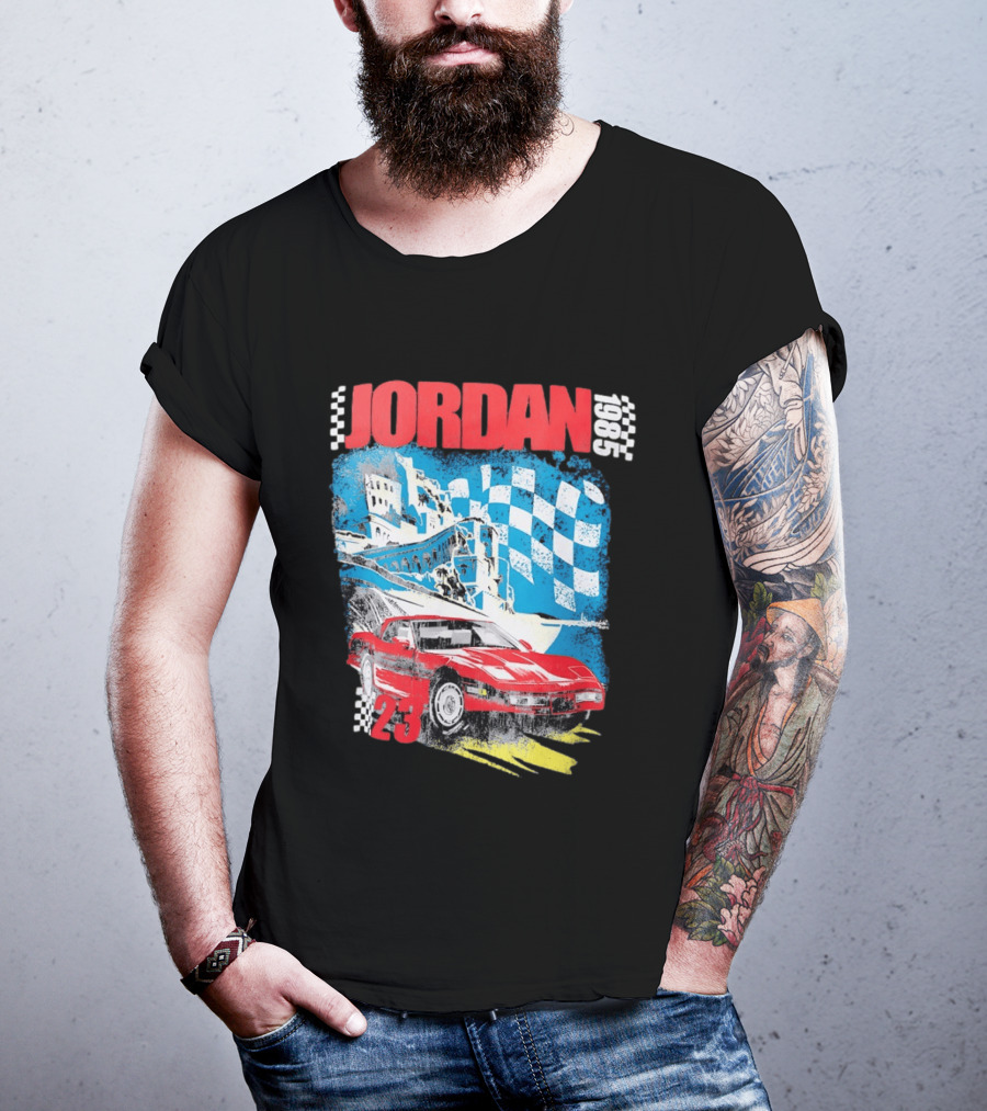 Jordan 1985 23 Chevrolet Corvette C4 Race Car Checkered Flag Racing T-Shirt