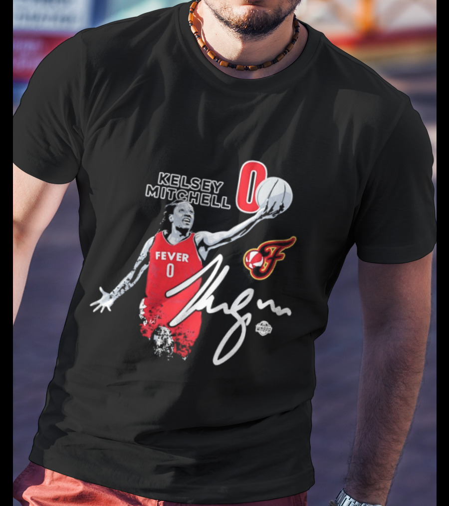 Kelsey Mitchell Indiana Fever 0 WNBA Player Signature T-Shirt