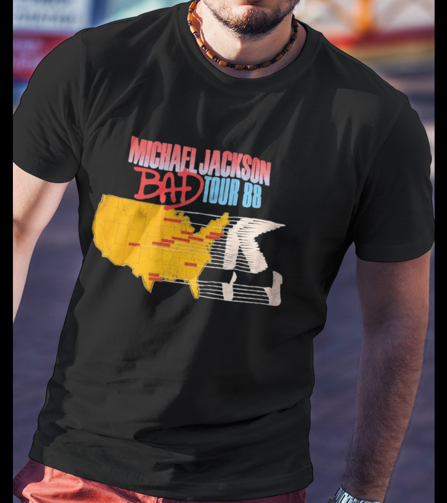 Michael Jackson BAD Tour 88 USA Map T-Shirt