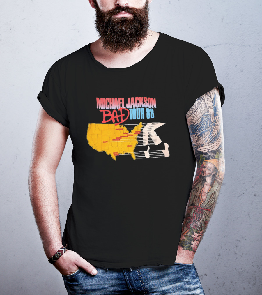 Michael Jackson BAD Tour 88 USA Map T-Shirt
