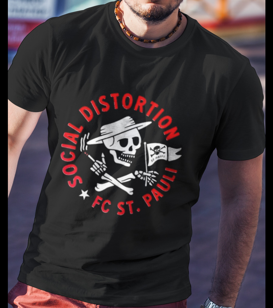 Social Distortion FC St Pauli Punk Rock Skull And Crossbones With Flag T-Shirt