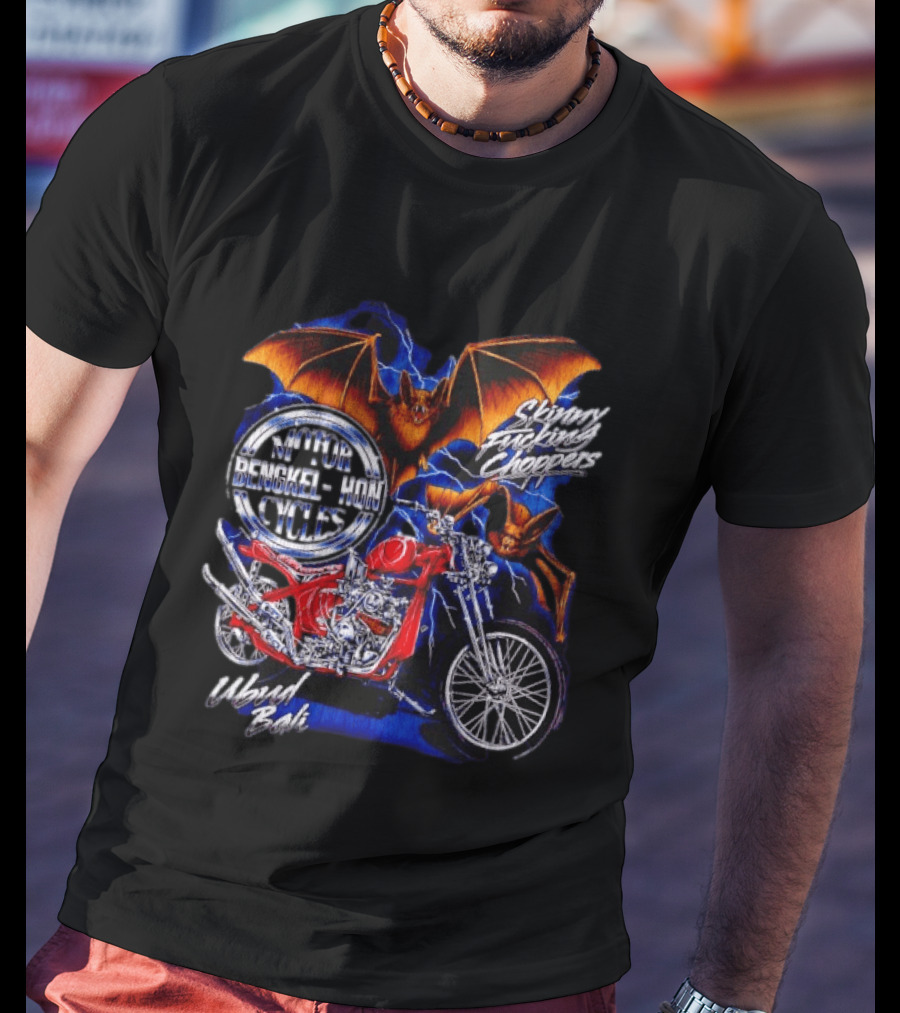 Jhon Cycles Motor Bengkel Skinny Choppers Ubud Bali Motorcycle With Bats T-Shirt