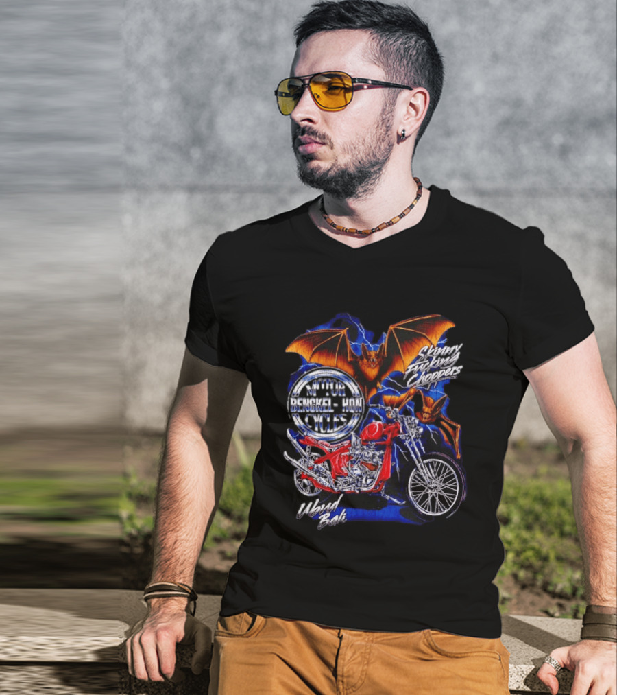 Jhon Cycles Motor Bengkel Skinny Choppers Ubud Bali Motorcycle With Bats T-Shirt