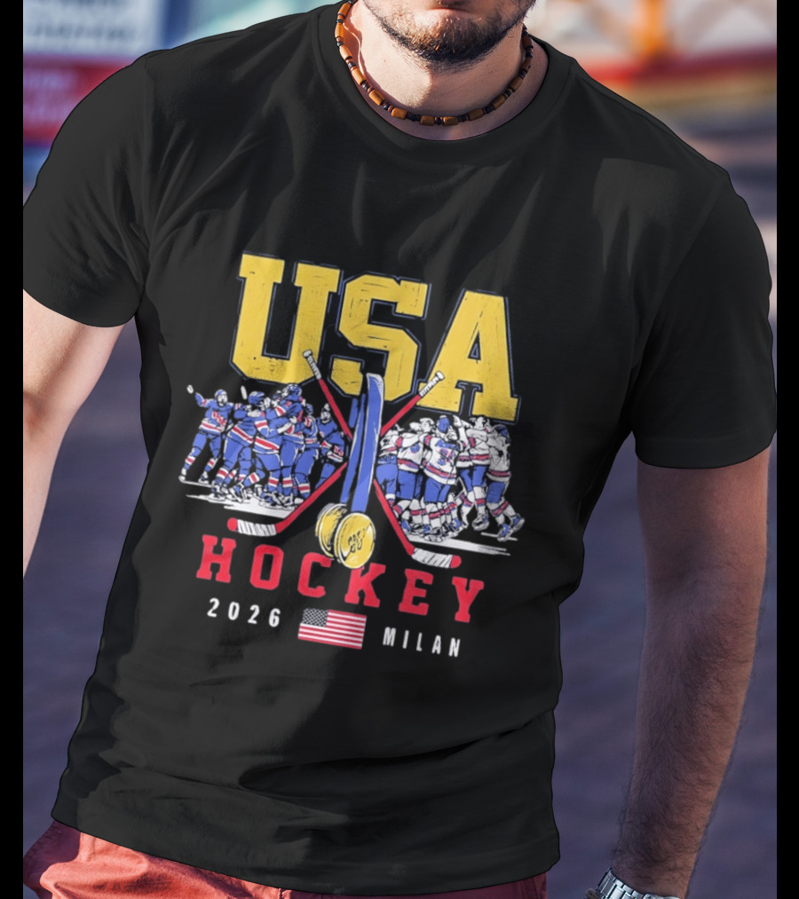 USA Hockey 2026 Milan Gold Medal Celebration Team USA Flag T-Shirt