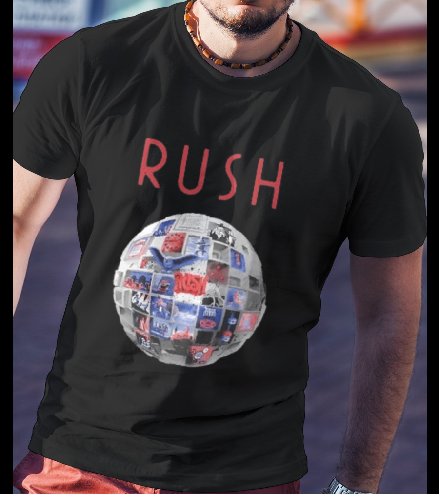 Rush All The World's An Album Tour 2026 2027 History Iconic Sphere Collage T-Shirt