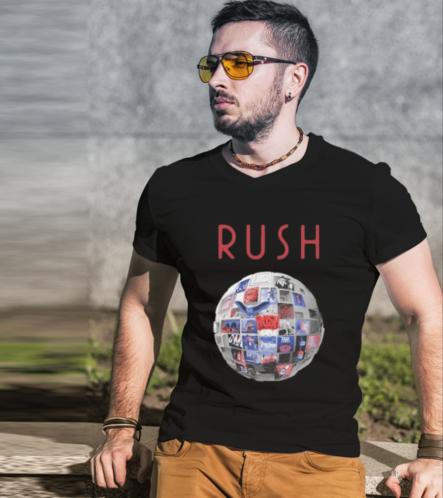 Rush All The World's An Album Tour 2026 2027 History Iconic Sphere Collage T-Shirt