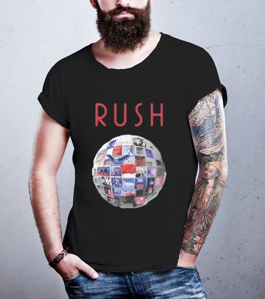 Rush All The World's An Album Tour 2026 2027 History Iconic Sphere Collage T-Shirt