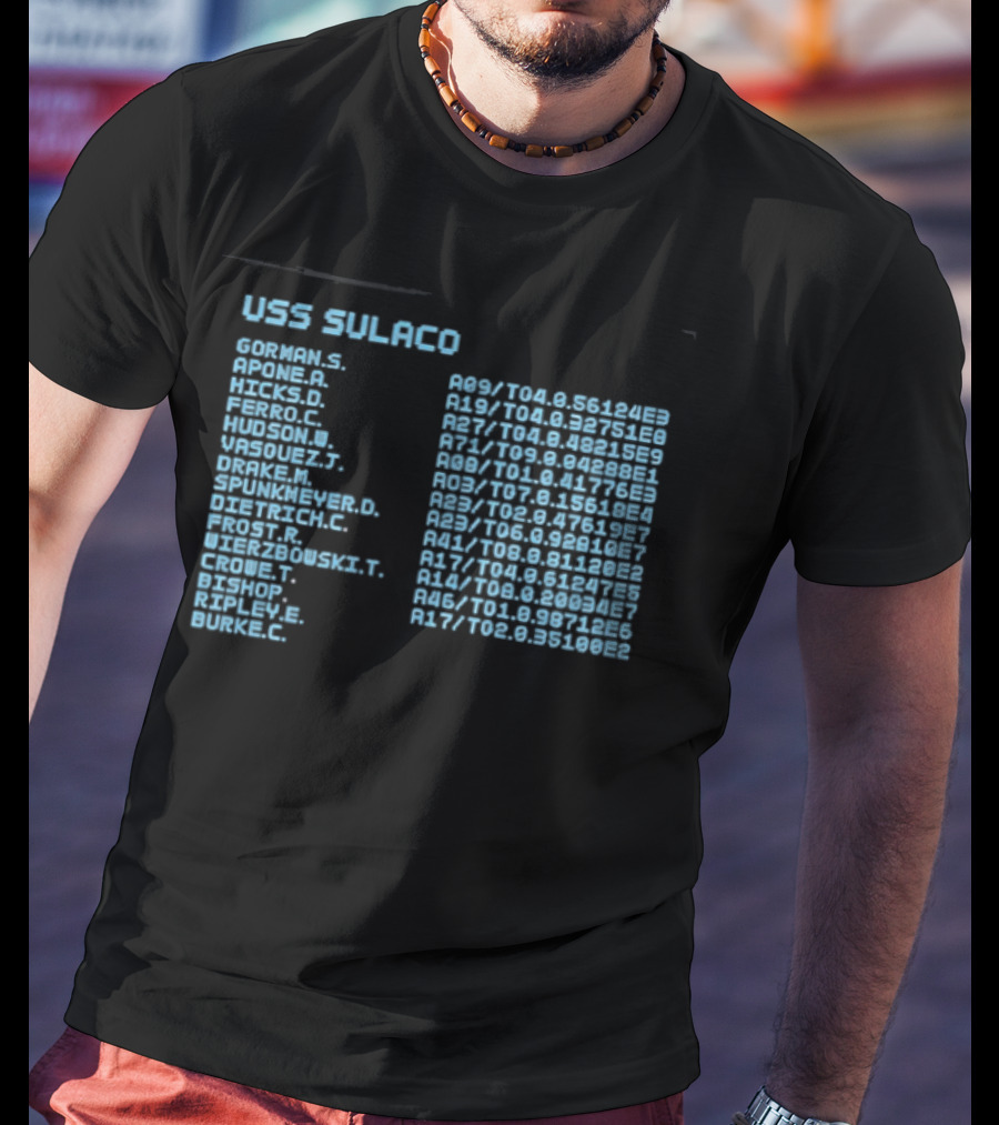 USS Sulaco Personnel Roster Aliens Ripley Hicks Hudson Vasquez Gorman Bishop T-Shirt