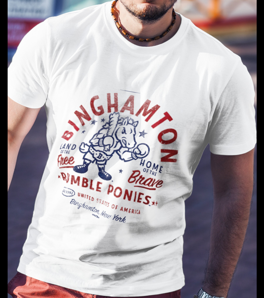 Binghamton Rumble Ponies Land Of The Free Home Of The Brave United States Of America 4th Of July Binghamton New York T-Shirt