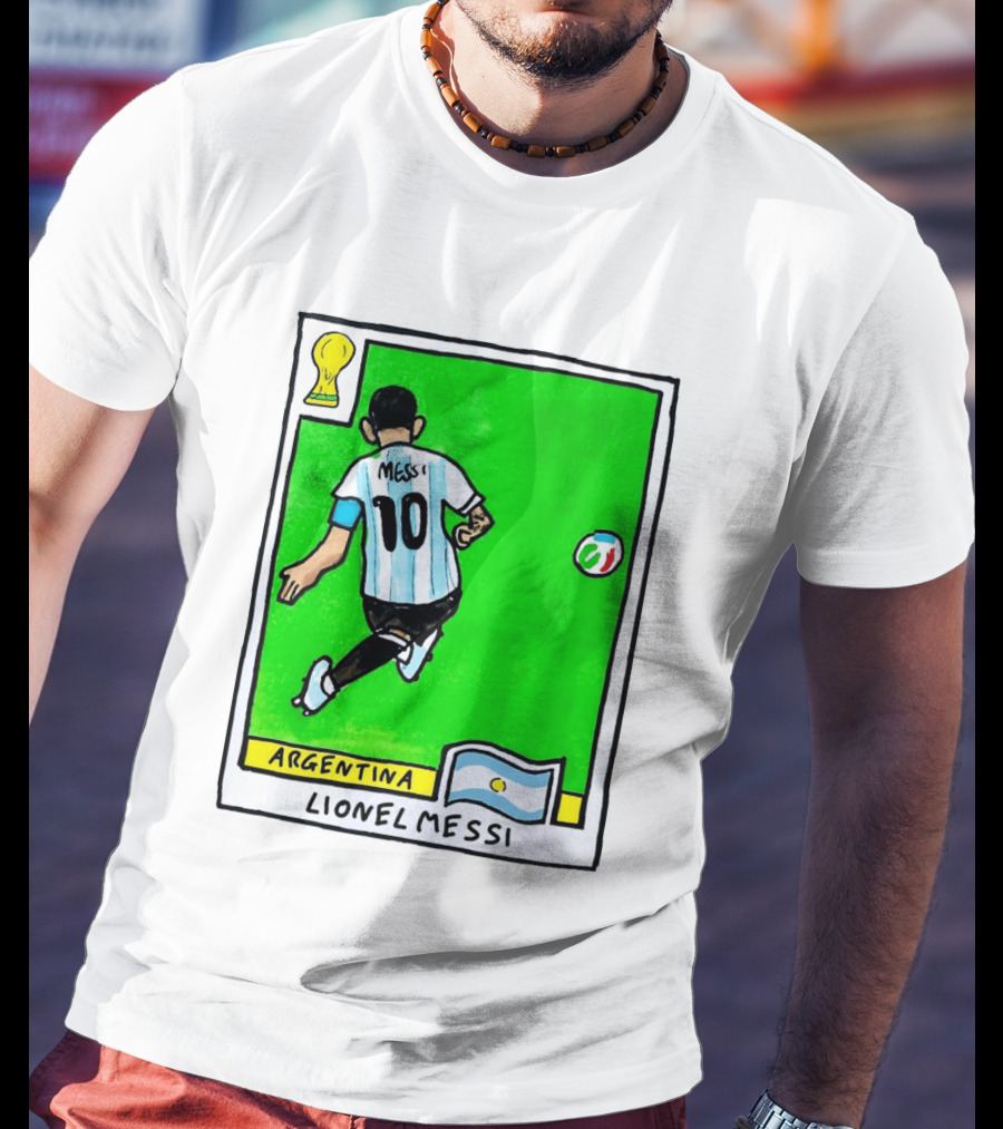 Lionel Messi Argentina Number 10 Football Card With World Cup And National Flag T-Shirt