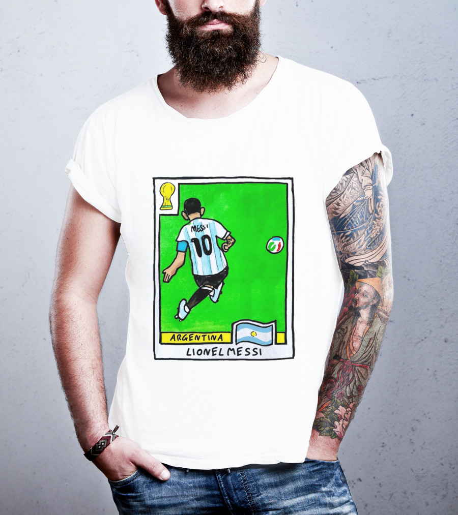 Lionel Messi Argentina Number 10 Football Card With World Cup And National Flag T-Shirt