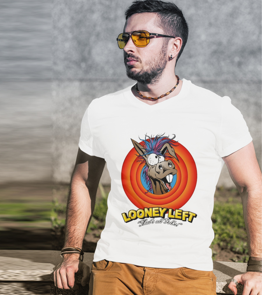 Looney Left That's All Folks Crazy Donkey Cartoon T-Shirt
