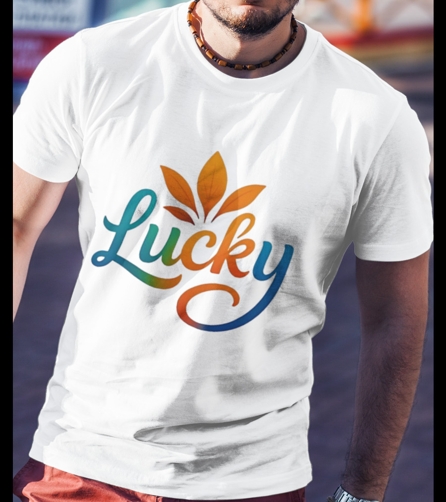 Lucky Colorful Leaves Blue And Orange Gradient T-Shirt