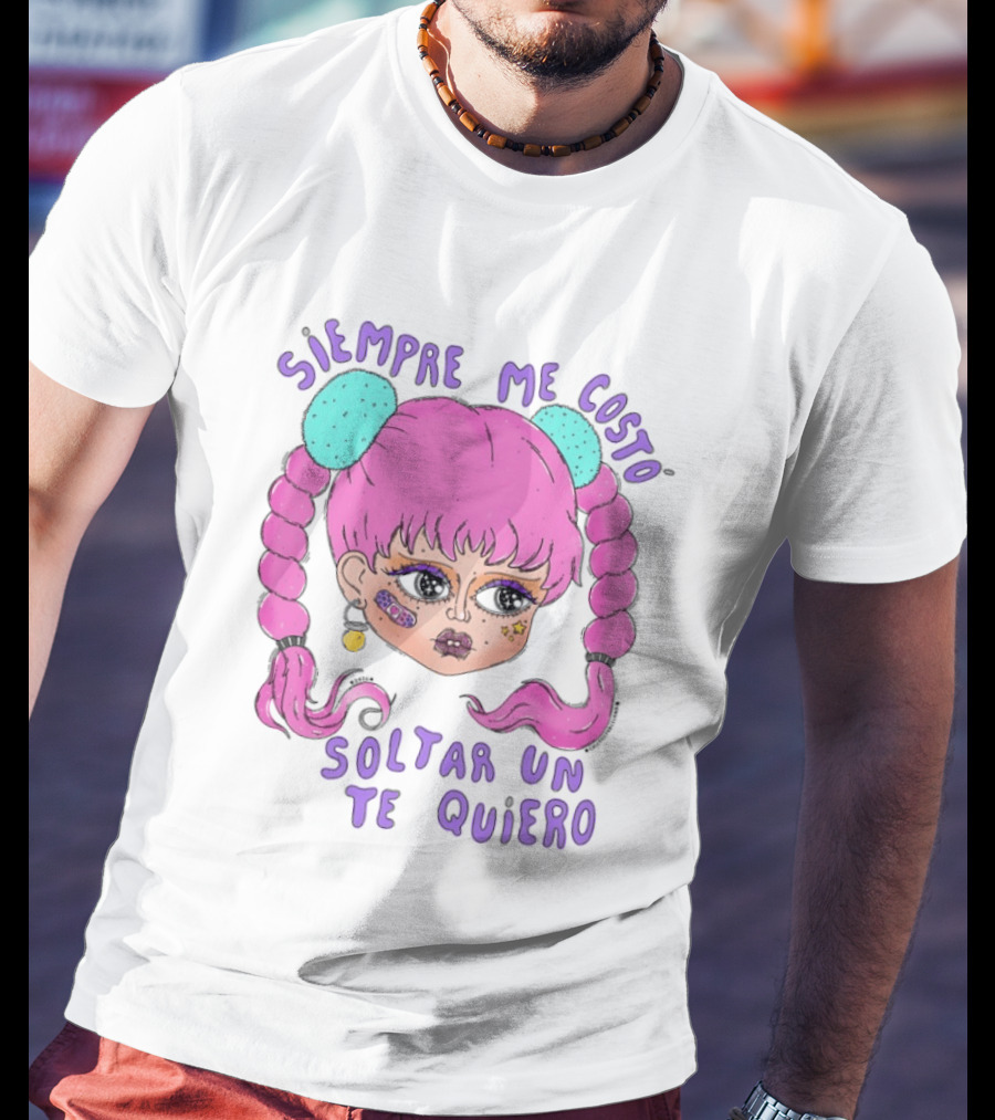 Siempre Me Costó Soltar Un Te Quiero Pink Braids Girl Cartoon T-Shirt