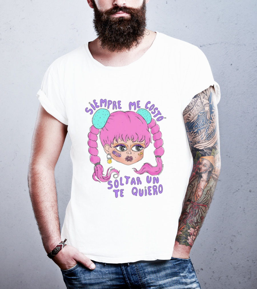 Siempre Me Costó Soltar Un Te Quiero Pink Braids Girl Cartoon T-Shirt