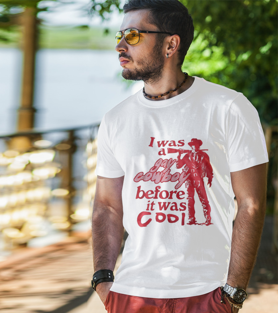 I Was A Gay Cowboy Before It Was Cool LGBTQ Pride Western Humor Red Figure T-Shirt