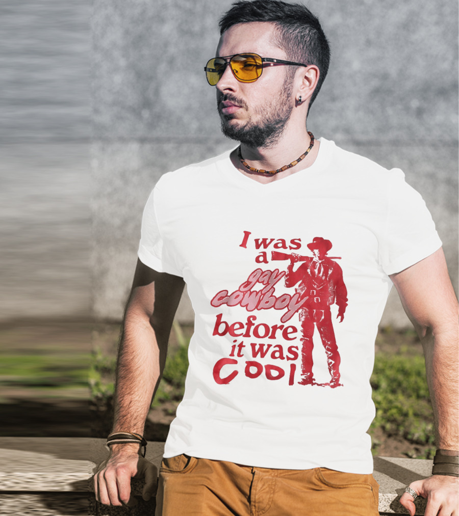 I Was A Gay Cowboy Before It Was Cool LGBTQ Pride Western Humor Red Figure T-Shirt