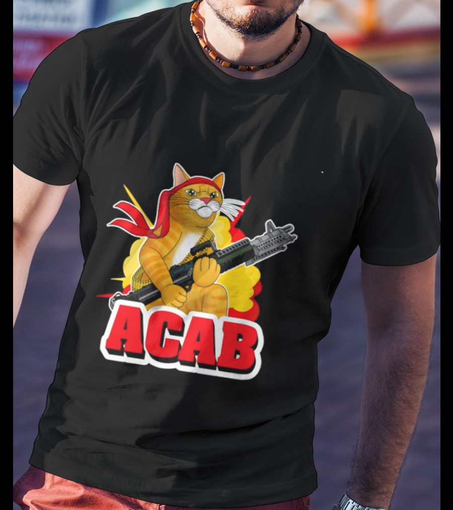 ACAB All Cats Are Badasses Rocket Launcher Cat With Red Bandana T-Shirt