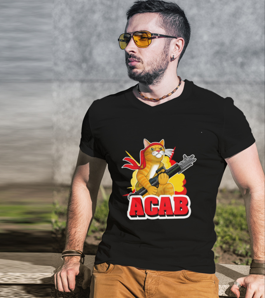 ACAB All Cats Are Badasses Rocket Launcher Cat With Red Bandana T-Shirt