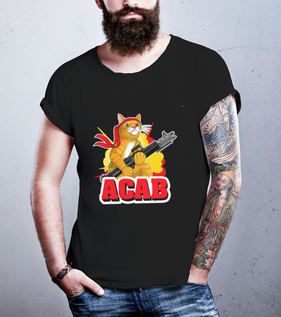 ACAB All Cats Are Badasses Rocket Launcher Cat With Red Bandana T-Shirt