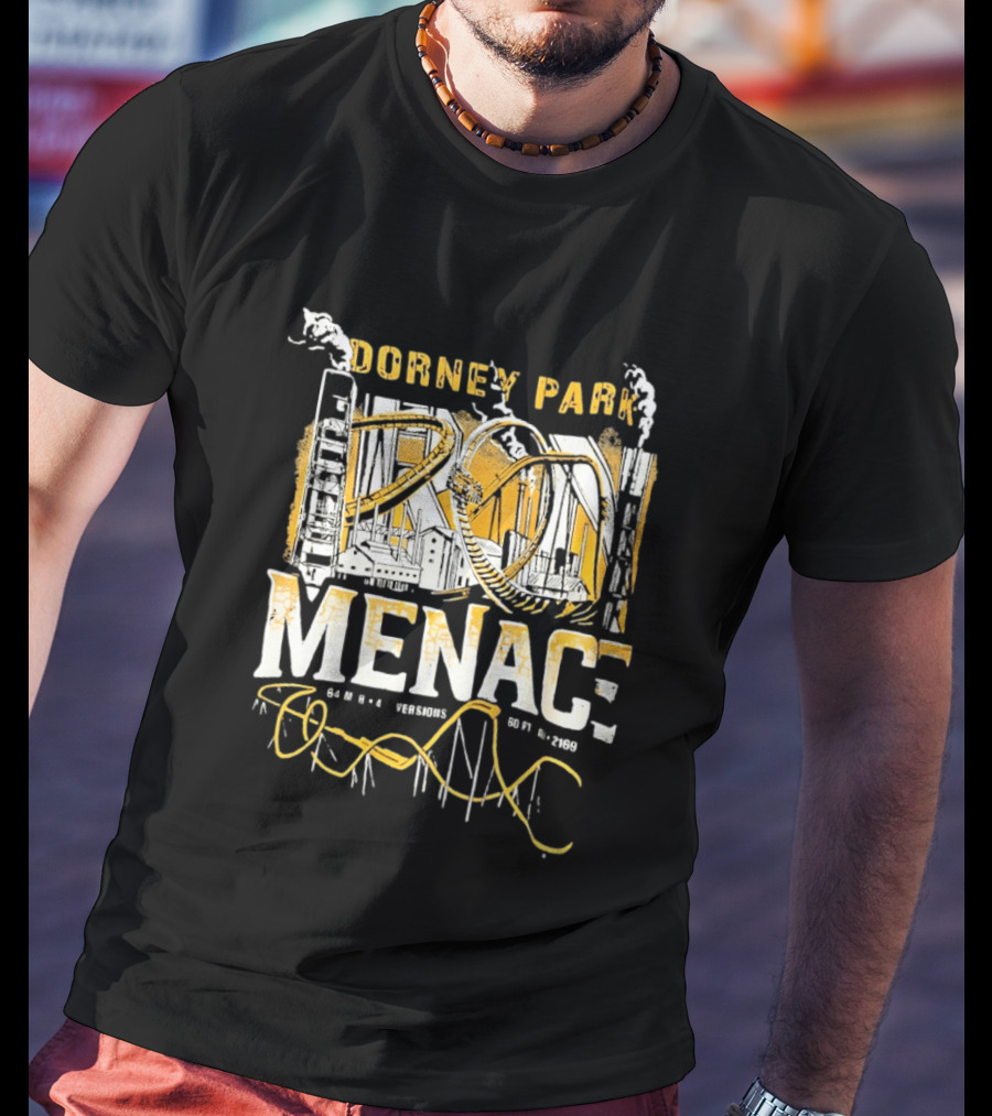 Dorney Park Iron Menace 64 Mph 4 Inversions 160 Ft Tall 2169 Ft Industrial Adventure T-Shirt