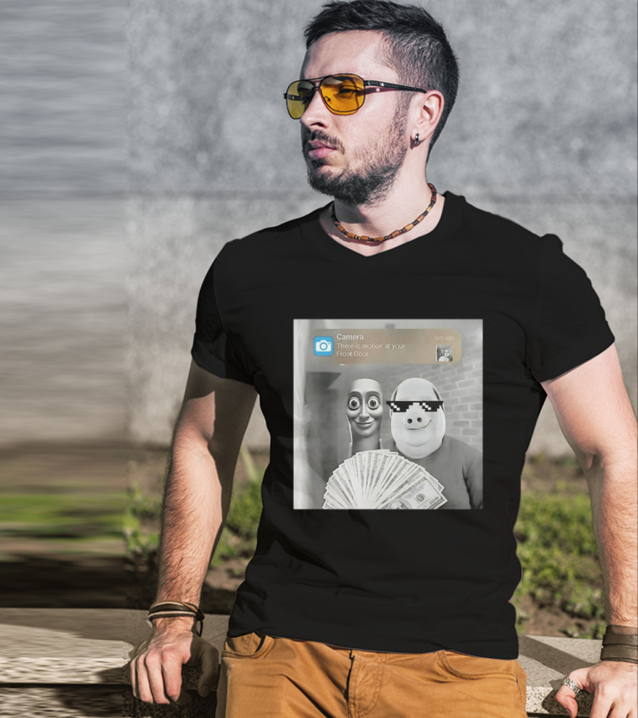 Camera There Is Motion At Your Front Door Meme Pig Mask And Funny Faceувель� T-Shirt