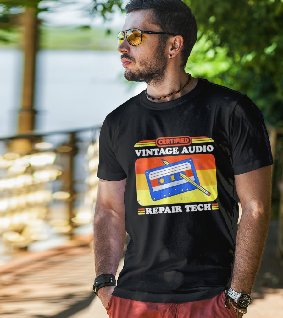 Certified Vintage Audio Cassette Pencil Repair Tech T-Shirt