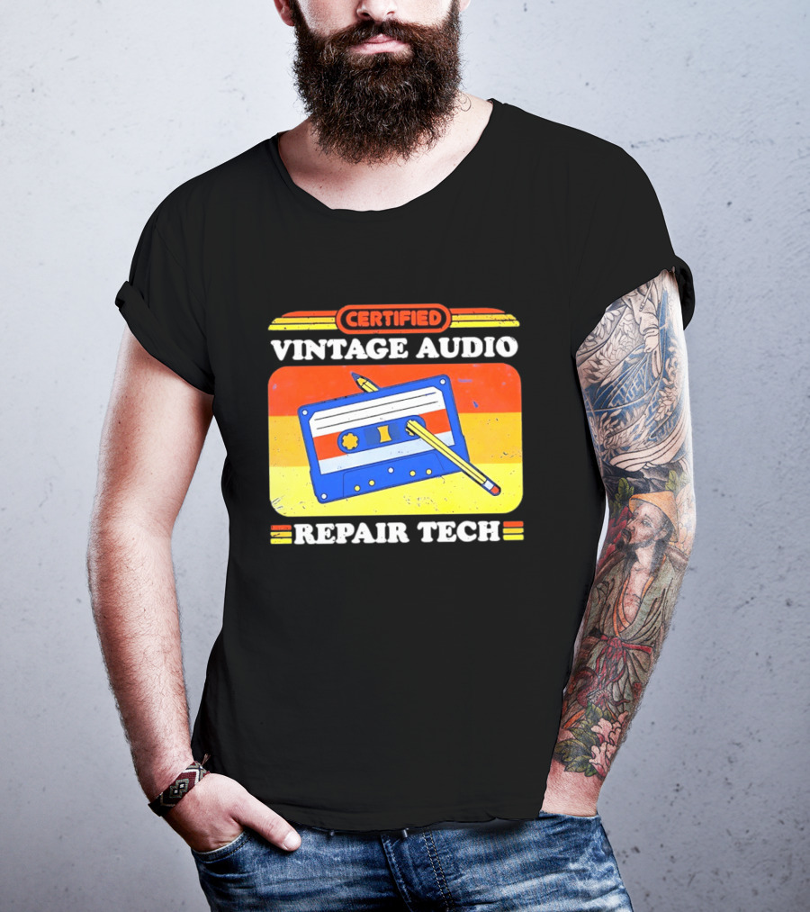 Certified Vintage Audio Cassette Pencil Repair Tech T-Shirt