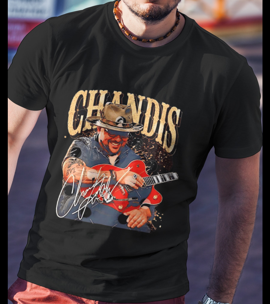 Chandis Guitarist Smiling With Red Guitar And Hat T-Shirt