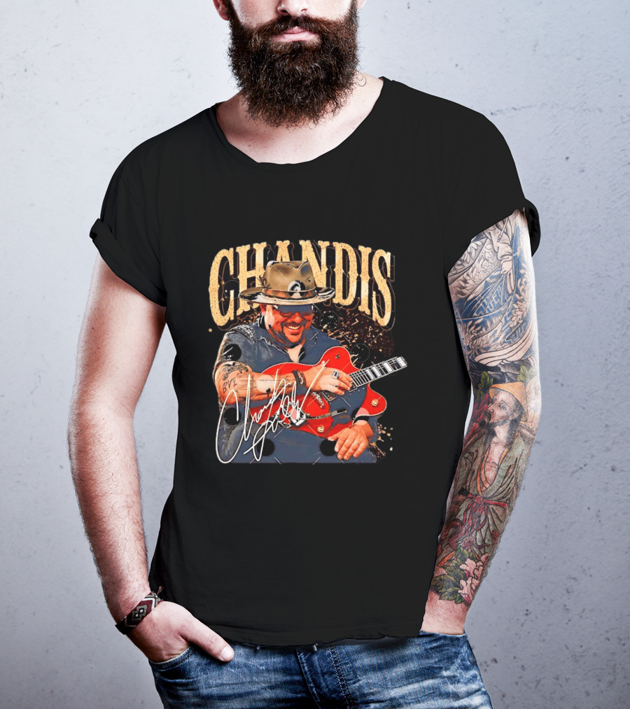 Chandis Guitarist Smiling With Red Guitar And Hat T-Shirt