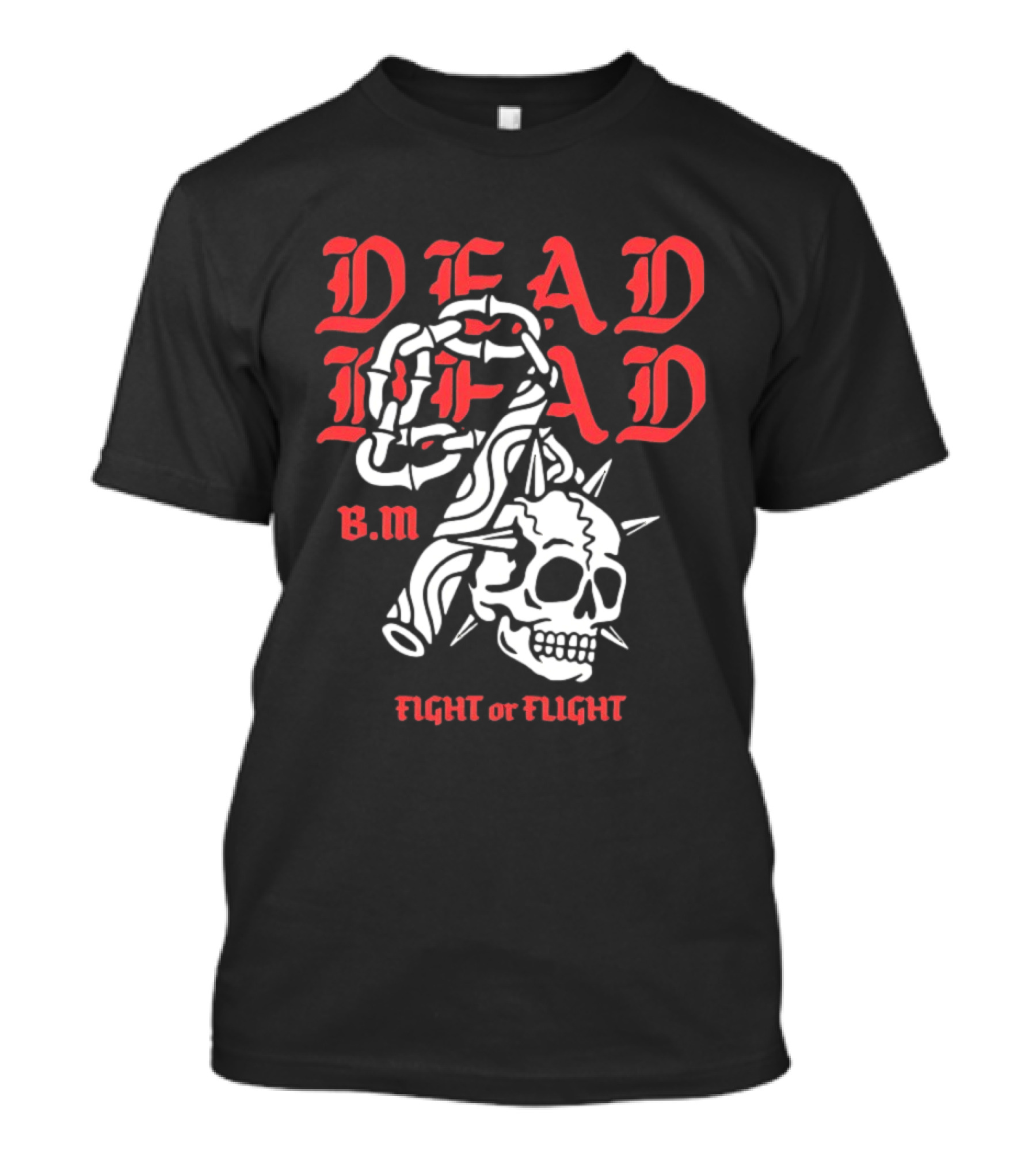 Dead Head BM Fight Or Flight Skull Gripped By Hand Spiked Chain T-Shirt