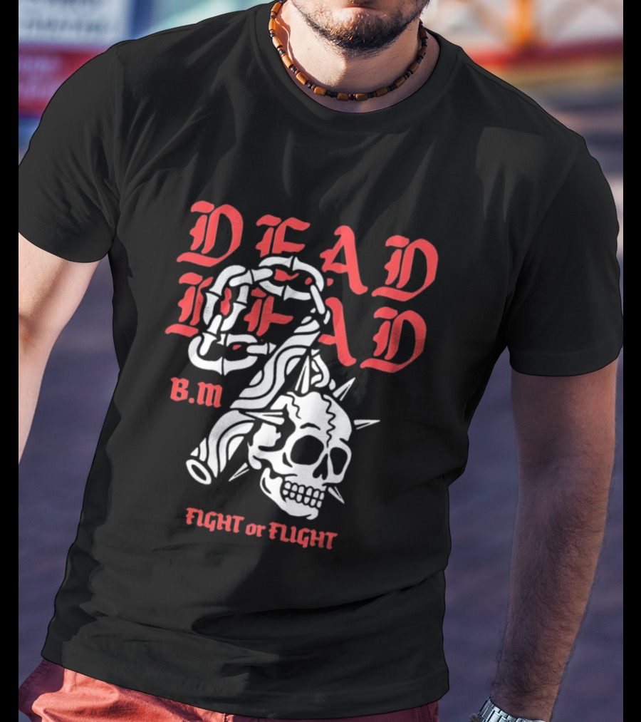 Dead Head BM Fight Or Flight Skull Gripped By Hand Spiked Chain T-Shirt