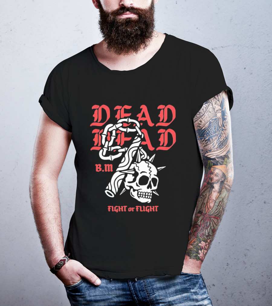 Dead Head BM Fight Or Flight Skull Gripped By Hand Spiked Chain T-Shirt