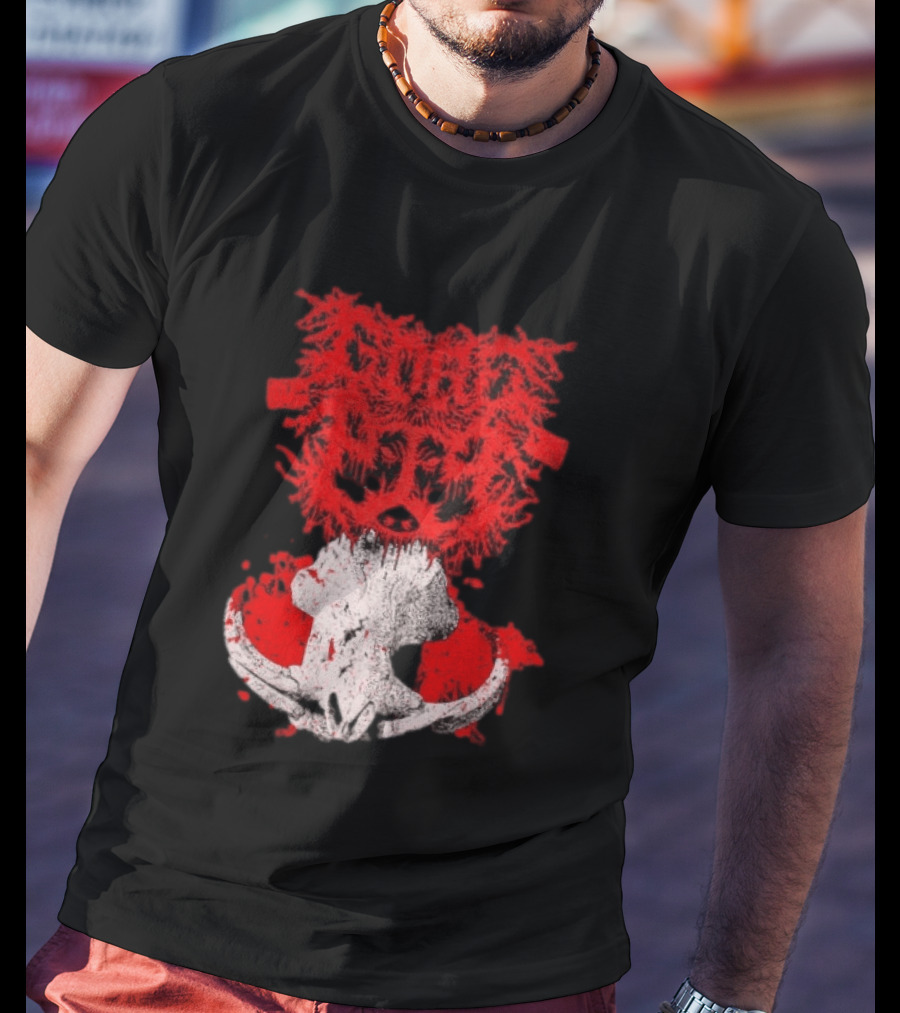 Gore Boar Skull Red Face Death Metal Hardcore T-Shirt