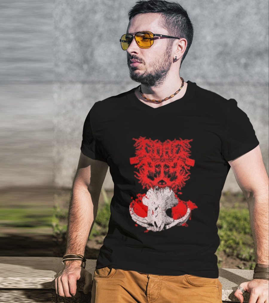 Gore Boar Skull Red Face Death Metal Hardcore T-Shirt